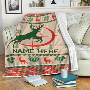 Maxcorners Personalized Hunting Blanket, Christmas Ugly Deer Hunting Sherpa Fleece Blanket, Custom Name Soft Cozy Plush Throw Blanket, Christmas Gift LM1711
