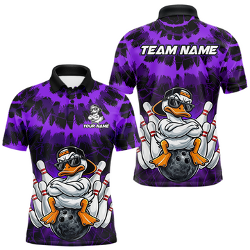 Custom Purple Funny Duck Bowling Jersey for Men Bowling Uniform Polo & 1/4 Zip Bowling Team Shirts LM1203