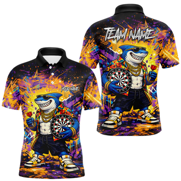 Maxcorners Custom Funny Shark Dart Shirts for Men Darts Team Jerseys Dart Tournament Polo & 1/4 Zip LM0602