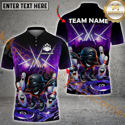 Maxcorners Bowling Party Vibe DJ Lights Multicolor Options Personalized Name, Team Name 3D Shirt (4 Colors)