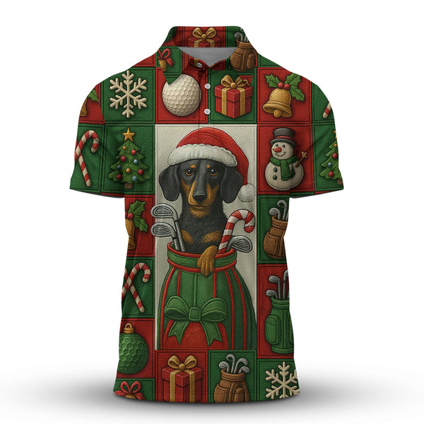 Maxcorners Funny Golf Shirt For Men, Dachshund Golf Shirt For Golfer, Christmas Golf Shirt For Dog Lovers