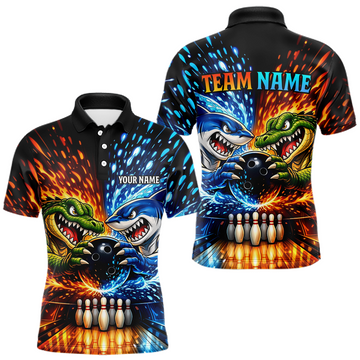 Maxcorners Custom Green Raccoon Funny Bowling Jersey for Men Bowling Team Shirts Polo & 1/4 Zip