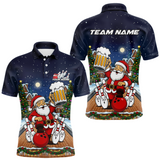 Maxcorners Custom Funny Beer Santa Christmas Bowling Jersey for Men Bowling Team Shirts Polo & 1/4 Zip LM0611