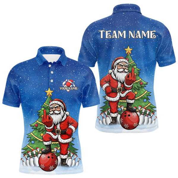 Maxcorners Custom Funny Santa Christmas Bowling Jersey for Men Bowling Team Shirts Polo & 1/4 Zip LM0611
