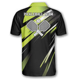 Max Corner Personalized Name and Team name Abstract Green Stripe Pickleball Shirts For Men 3D Polo Shirt