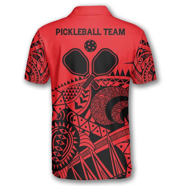 Max Corner Personalized Name and Team name Black And Red Tribal Pickleball 3D Polo Shirt