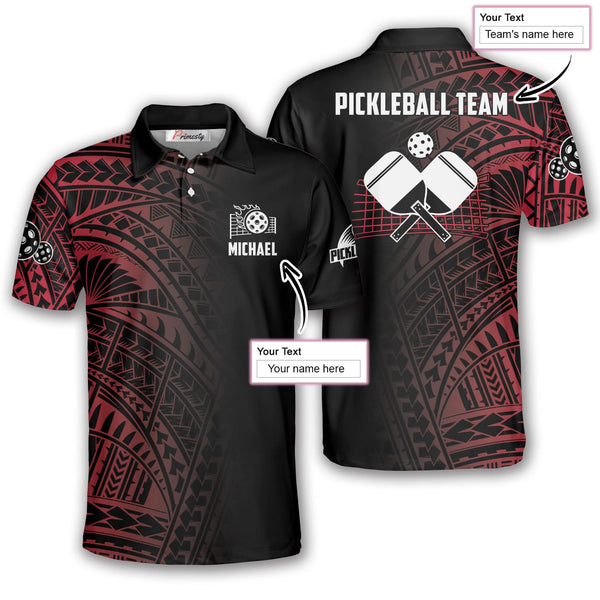Max Corner Personalized Name and Team name Black And Red Tribal Pickleball 3D Polo Shirt
