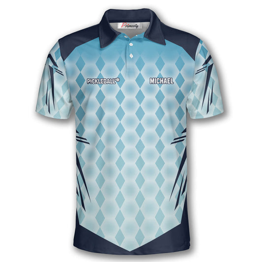 Max Corner Personalized Name and Team name Blue Hive Pattern Pickleball 3D Polo Shirt