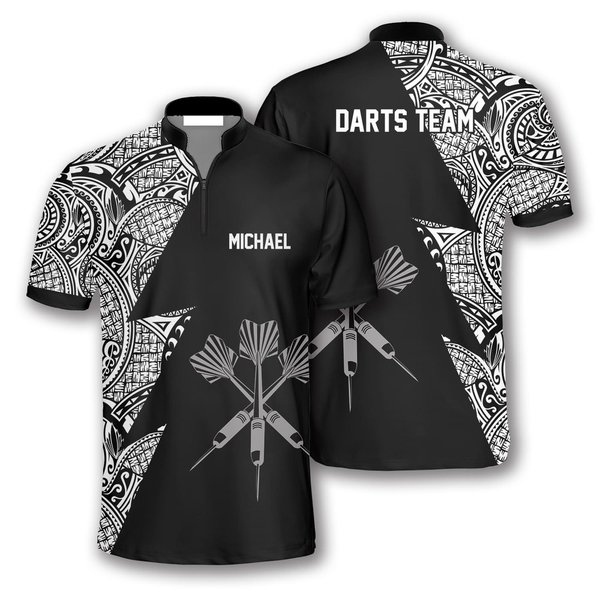 Maxcorners Black White Tribal Darts Personalized Name And Team Name 3D Shirt