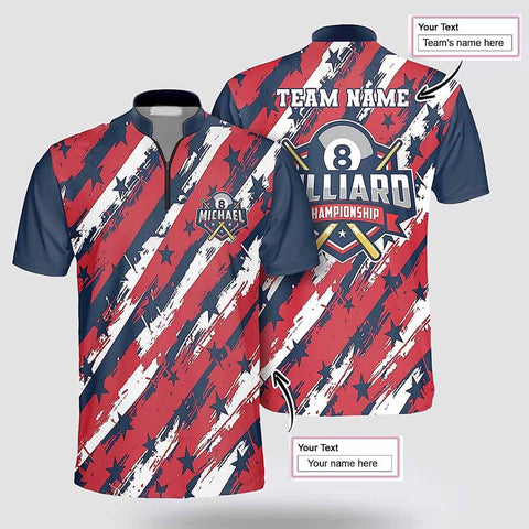 Maxcorners Personalized Billiard Flag Pattern Stars Filled American Flag Billiard Jerseys Shirt