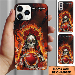 Maxcorners Bowling Phonecase Sugar Skull Flaming Roses Gothic Personalized Name 3D Phone Case