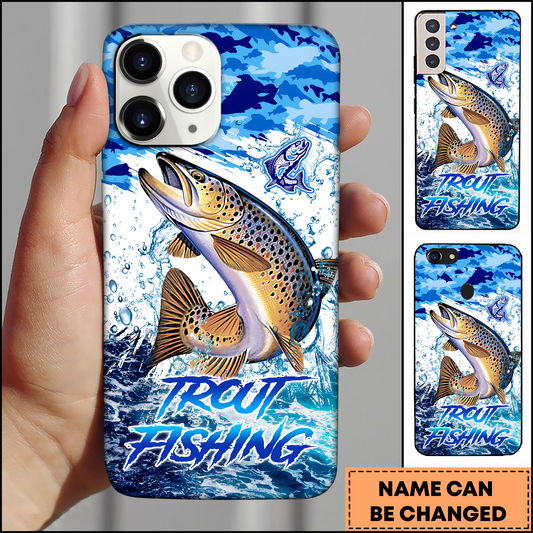 Maxcorners Trout Fishing Blue Ocean Splash Art Personalized Name 3D Phone Case