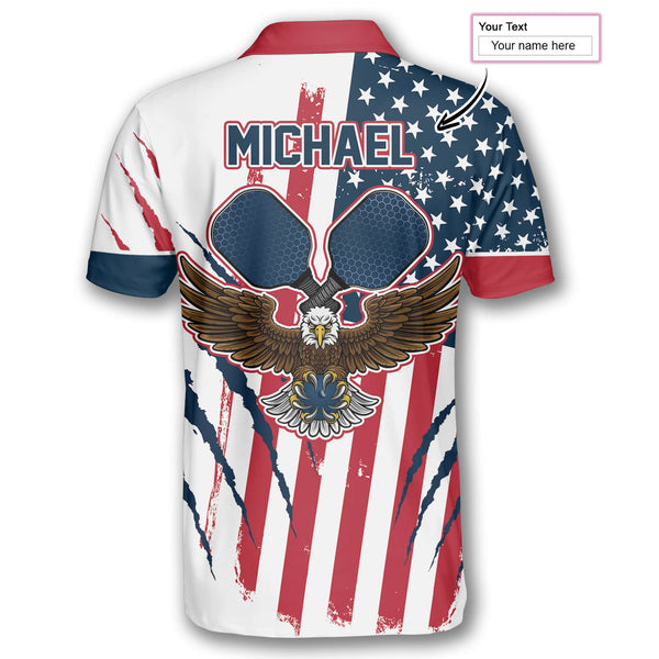 Max Corner Personalized Name and Team name Eagle Scratches American Flag Pickleball 3D Polo Shirt