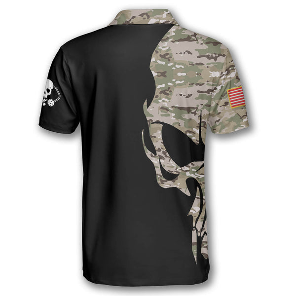 Max Corner Personalized Name and Team name Skull Camouflage American Flag Pickleball 3D Polo Shirt