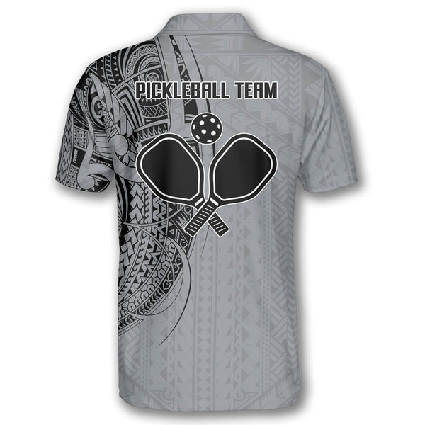 Max Corner Personalized Name and Team name Strike Grey Tribal Tattoo Pickleball 3D Polo Shirt