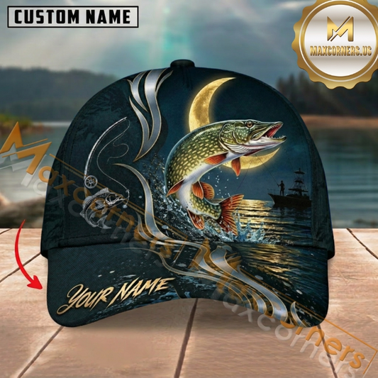 Maxcorners Moonlight Splash Design Custom Name Fishing Cap