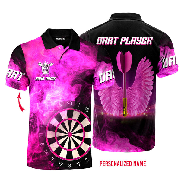 Maxcorners Pink Dart Player Arrow With Wings Custom Name Polo Shirt