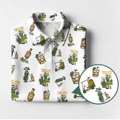 Maxcorners Golf and Tequila Pattern Golf Polos, Funny Whiskey Golf Shirt For Golfers, Golf Shirts For Men