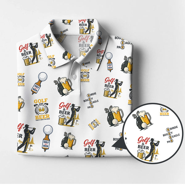 Maxcorners Golf and Beer Pattern Polos For Men, Funny Golf Shirt, Golf Gifts For Golfers