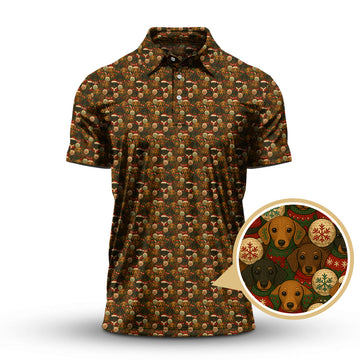 Maxcorners Funny Pattern Golf Shirt, Dachshund Golf Shirt, Christmas Golf Shirt, Golf Gift For Men