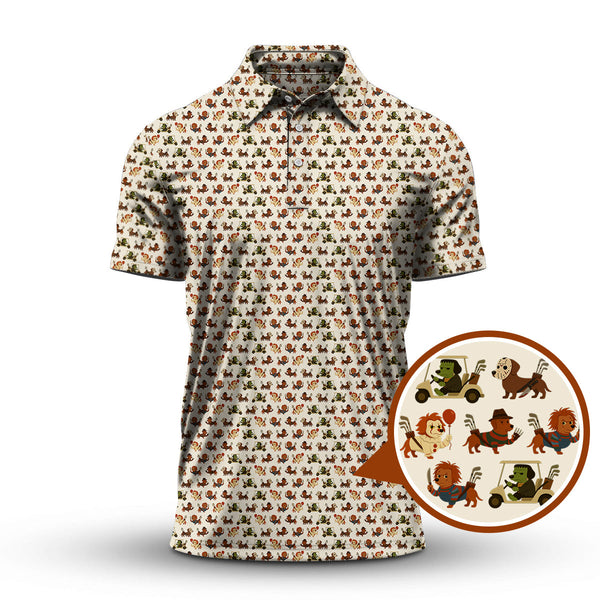Maxcorners Dachshund Golf Shirt, Pattern Golf Shirt, Halloween Golf Shirt For Men, Funny Golf Shirt For Golfer