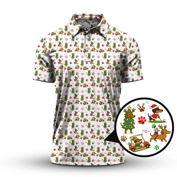 Maxcorners Christmas Golf Shirt, Funny Dachshund Golf Shirt, Pattern Golf Shirt For Men