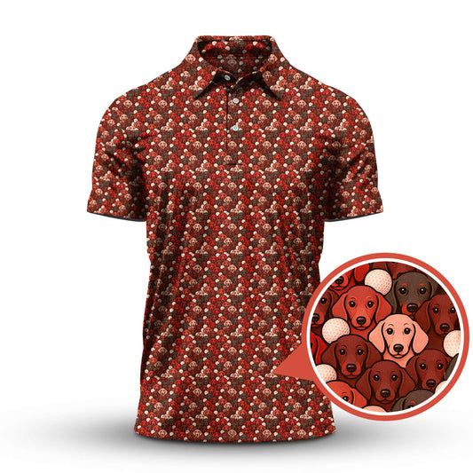 Maxcorners Dachshund Dog Pattern Golf Shirt With Red Color, Golf Gift For Dog Lover, Funny Dachshund Golf Shirt For Golfers