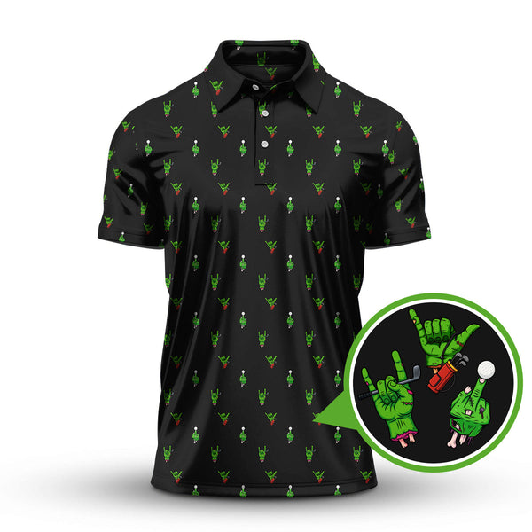 Maxcorners Halloween Golf Shirt, Horror Pattern Golf Shirt, Crazy Golf Shirt For Men
