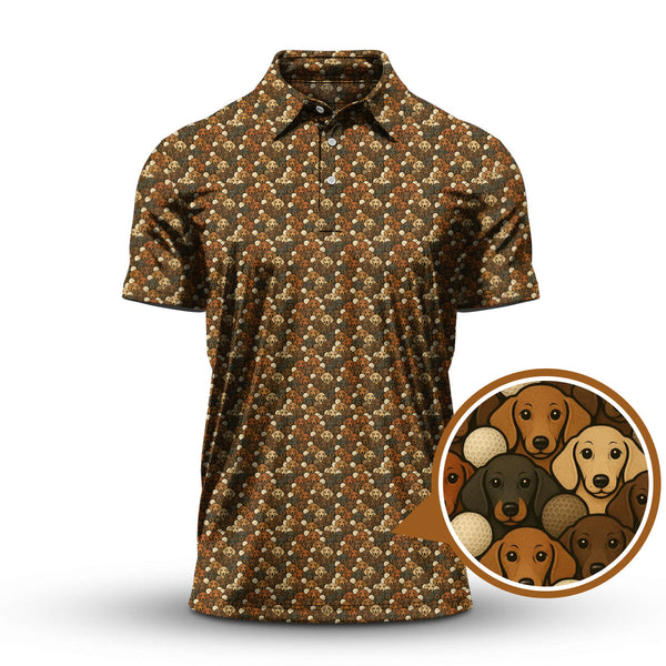 Maxcorners Dachshund Dog Pattern Golf Shirt, Funny Dachshund Golf Shirt For Dog Lovers, Golf Gift For Men's
