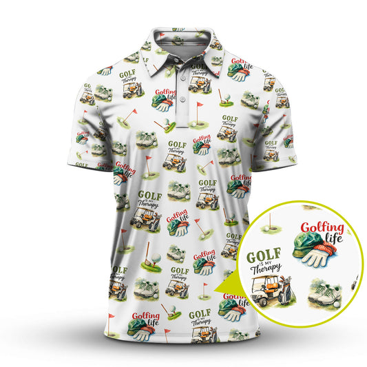 Maxcorners Golf Is My Therapy Pattern Golf Shirt, Golfing Life Polos, Golf Gift For Golf Lovers, Funny Golf Shirts
