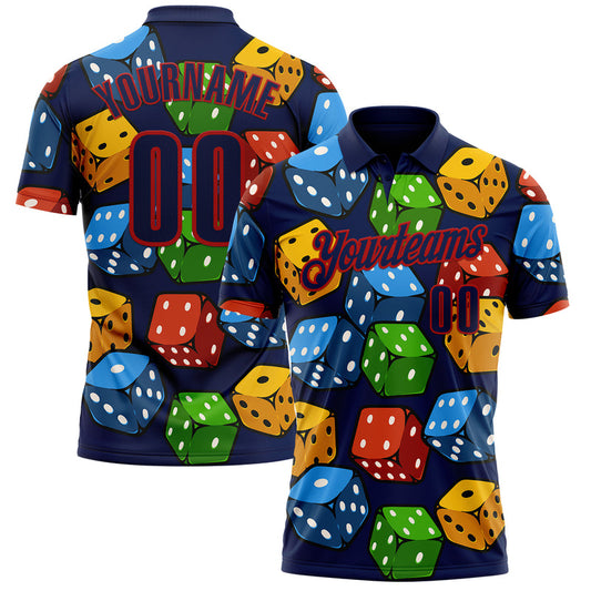 Maxcorners Custom Navy Red 3D Gambling Dice Performance Polo Shirt LM1009