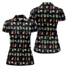Maxcorners Black Custom Photo Golf Icons Polo Shirt, Women’s Golf Apparel, Printed Golf Shirt LM1507