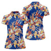 Maxcorners Royal Blue Japanese Floral Pattern Golf Shirt, Women’s Golf Polo, Ladies Golf Tops LM1507