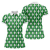 Maxcorners St Patrick's Day Shamrock Argyle Pattern Green And White Argyle Golf Shirt, Women's Golf Tops, Ladies Golf Polos