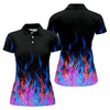 Maxcorners Black Blue Flame Fire Pattern Golf Shirt, Ladies Golf Shirts, Women’s Golf Apparel, Printed Golf Shirt LM1507