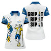Maxcorners Blue Yellow Skeleton Golfer Beer Polo Shirt, Women’s Golf Apparel, Golf Shirts For Women LM1507
