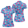 Maxcorners Blue Hibiscus Disc Golf Polo Shirt, Golf Tops For Women, Women’s Golf Polo LM1507