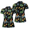 Maxcorners Black Tropical Parrot Palm Flower Pattern Golf Shirt, Women’s Golf Polo, Ladies Golf Shirts, Golf Tops For Women LM1507