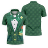 Maxcorners St Patrick's Day Green Shamrock Suit Whiskey Golf Print Golf Shirt, Polo Shirts For Men, Golf Shirts For Men