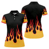 Maxcorners Black Red Yellow Flame Sleeve Golf Shirt, Hawaiian Golf Shirt, Golf Tops For Women LM1507