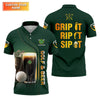 Maxcorners Grip It Rip It Sip It Golf And Beer St Patrick's Day Green Golf Tops For Men, Golf Shirts For Men