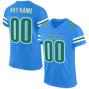 Maxcorners Custom Powder Blue Kelly Green-White Mesh Authentic Football Jersey LM2605
