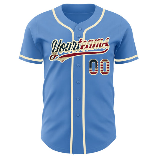 Maxcorners Custom Steel Gray Vintage USA Flag-Cream Premium Baseball Jersey LM0210