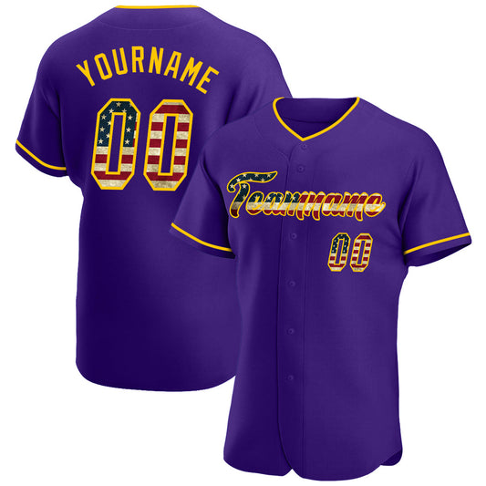 Maxcorners Custom Gold Vintage USA Flag-Purple Premium Baseball Jersey LM0210