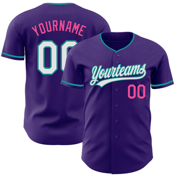 Maxcorners Custom Purple White Teal-Pink Authentic Baseball Jersey LM2605
