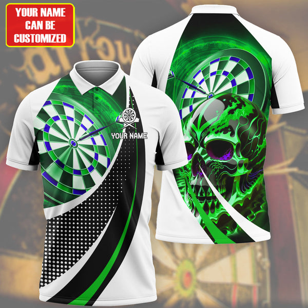 MaxCorners Darts Green SkullCustomized Name 3D Polo Shirt For Men