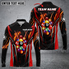 Maxcorners Billiards 8 Ball Texture Multicolor Option Customized Name Long Sleeve Polo Shirt