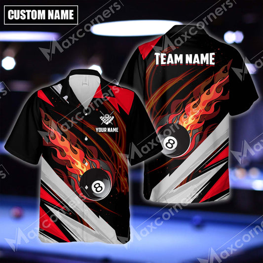 Maxcorners Billiards Ball 8 Fire Multicolor Options Personalized Name Hawaiian Shirt ( 6 Colors )