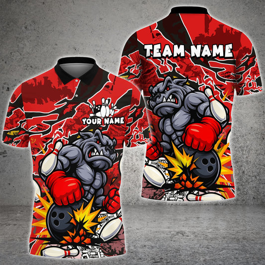 Maxcorners Boxing Bulldog Bowling Explosion Cartoon Style Multicolor Options Personalized Name, Team Name 3D Shirt (4 Colors)