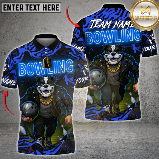Maxcorners Bowling Shirt Neon Bulldog Cool Strike Multicolor Options Personalized Name, Team Name 3D Shirt (4 Colors)